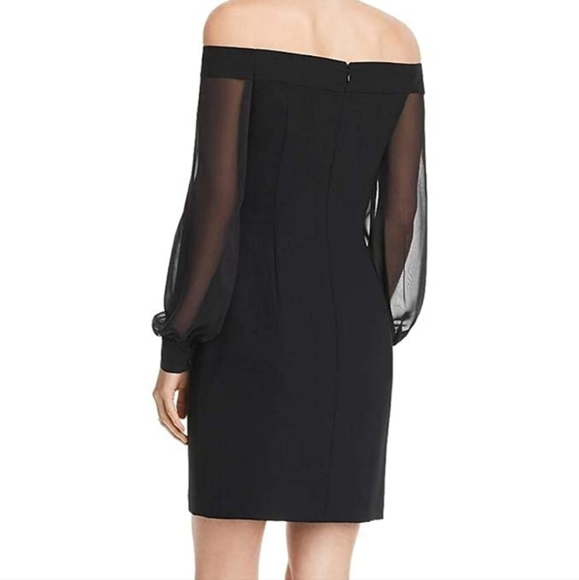 NWT Aidan by Aidan Mattox Off Shoulder Crepe Shear Mini Dress Black, Size 2 - Picture 2 of 6